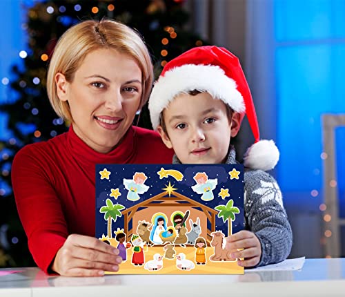 FLYAB Nativity Stickers 12 Sets - DIY Christian Christmas Sticker Craft Kit with Background Cards