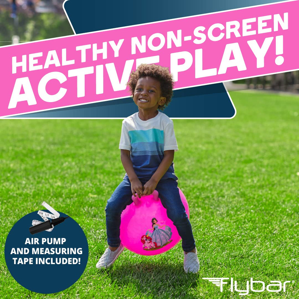 Flybar 18-Inch Hopper Ball for Kids – Inflatable Bouncy Ride-On with Handle, Includes Pump, Supports Up to 165 lbs, Ages 3+