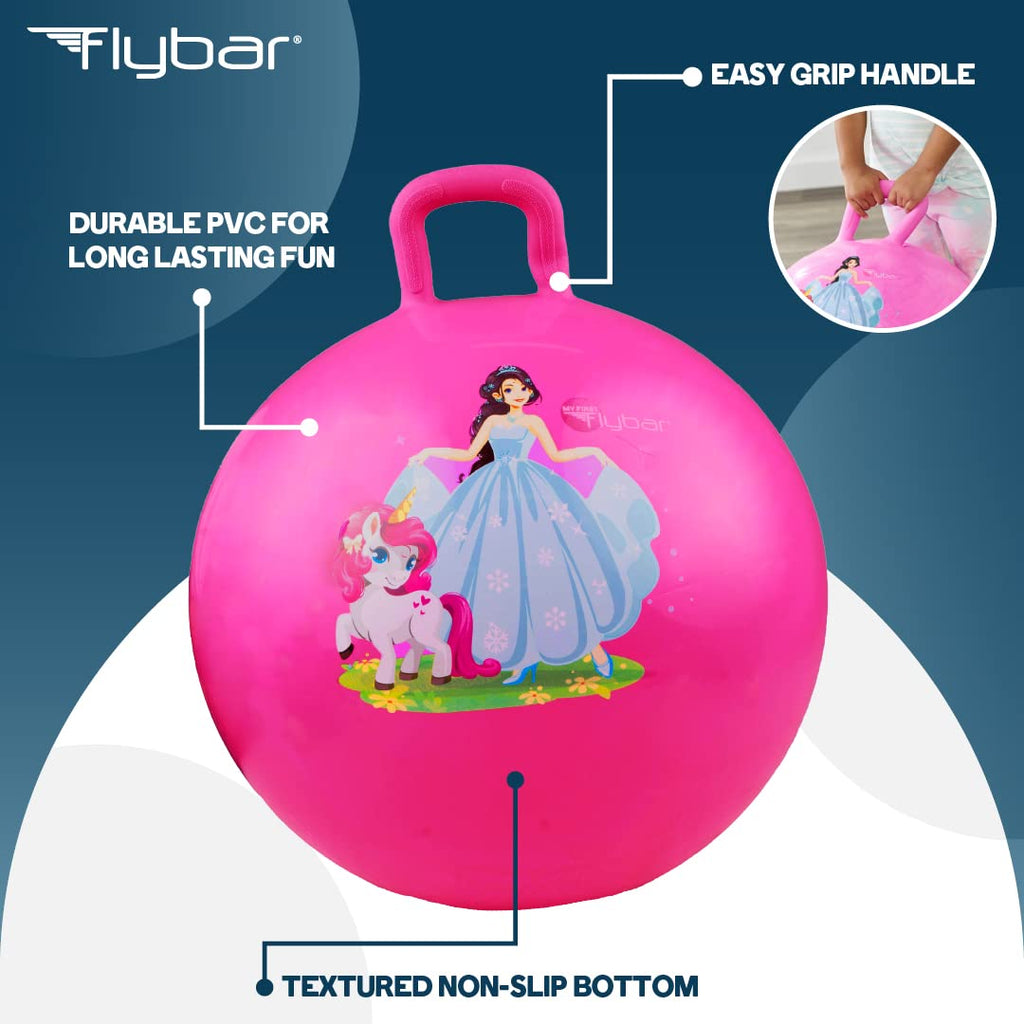 Flybar 18-Inch Hopper Ball for Kids – Inflatable Bouncy Ride-On with Handle, Includes Pump, Supports Up to 165 lbs, Ages 3+