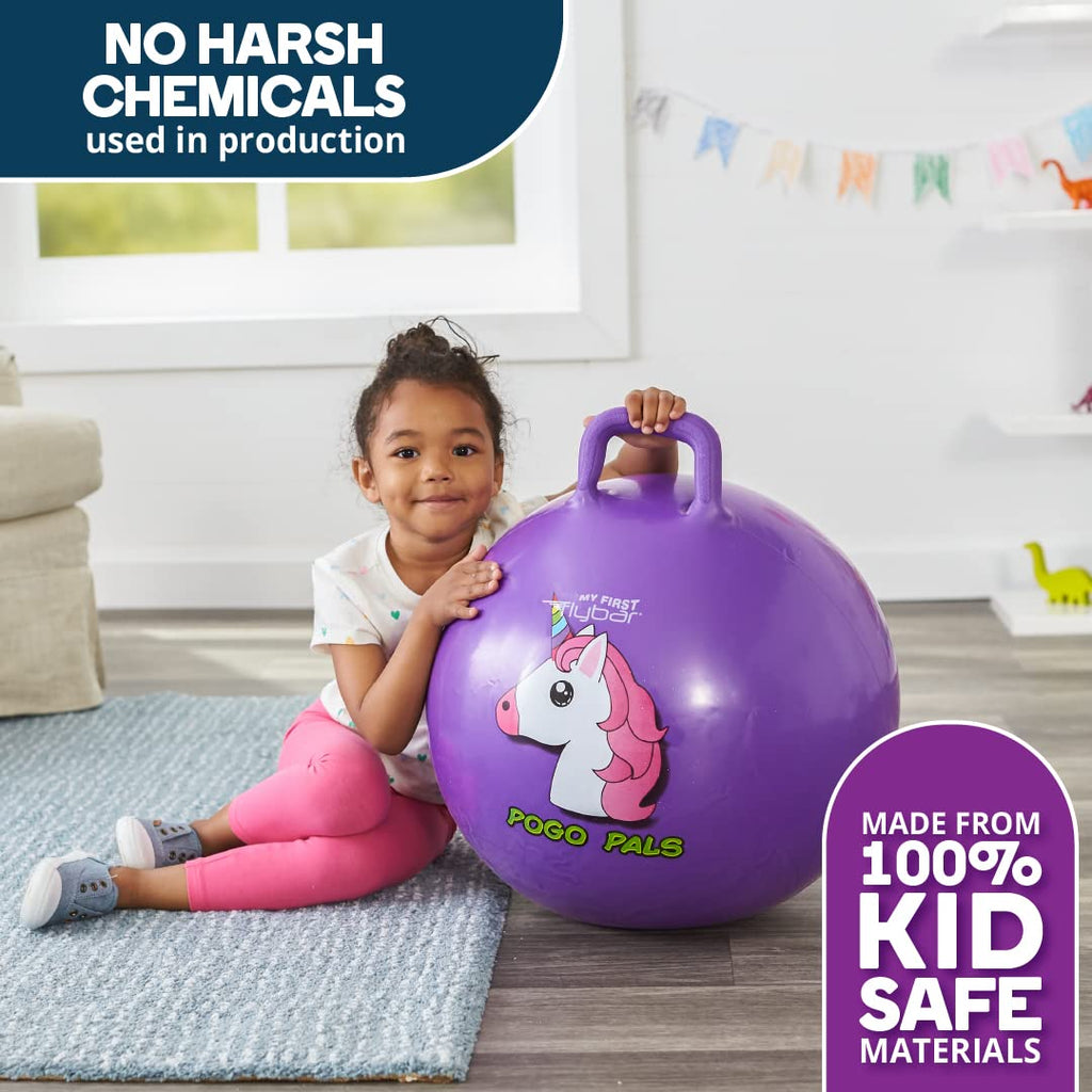 Flybar 18-Inch Hopper Ball for Kids – Inflatable Bouncy Ride-On with Handle, Includes Pump, Supports Up to 165 lbs, Ages 3+