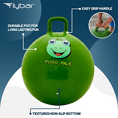 Flybar Hopper Ball for Kids - 18-Inch Inflatable Bouncy Ball with Handle, Supports 165 lbs, Includes Pump
