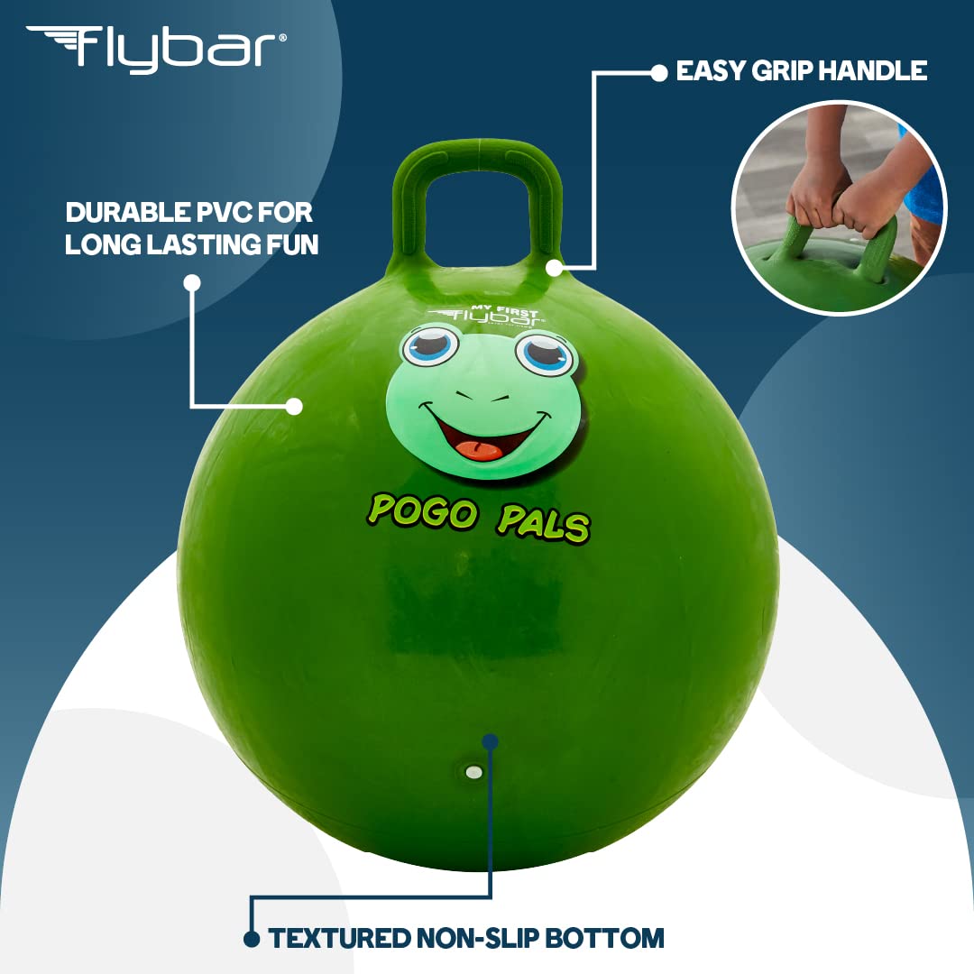 Flybar Hopper Ball for Kids - 18-Inch Inflatable Bouncy Ball with Handle, Supports 165 lbs, Includes Pump