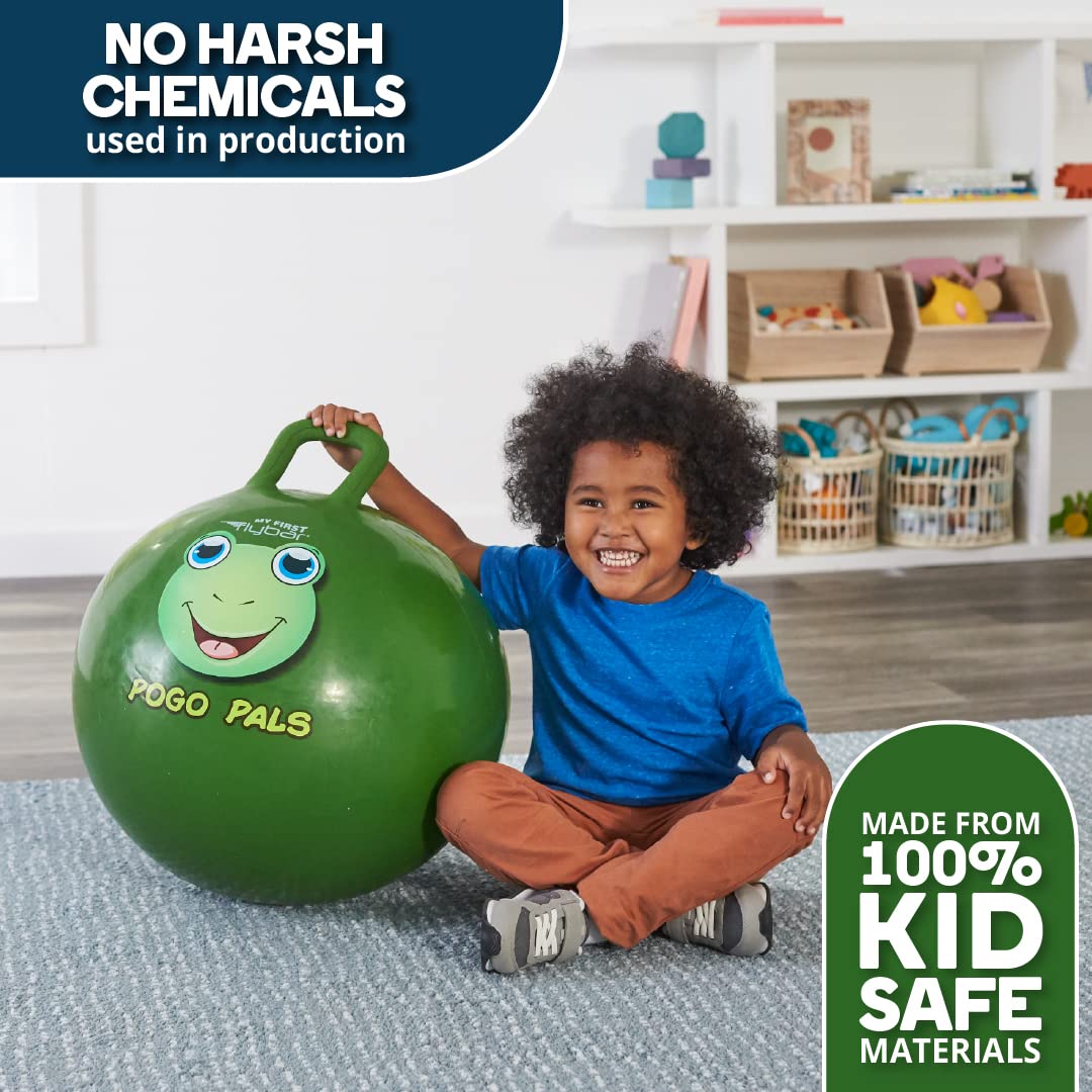 Flybar Hopper Ball for Kids - 18-Inch Inflatable Bouncy Ball with Handle, Supports 165 lbs, Includes Pump