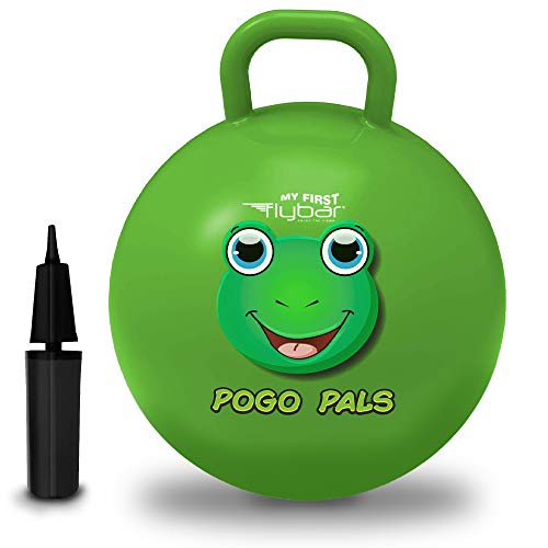 Flybar Hopper Ball for Kids - 18-Inch Inflatable Bouncy Ball with Handle, Supports 165 lbs, Includes Pump