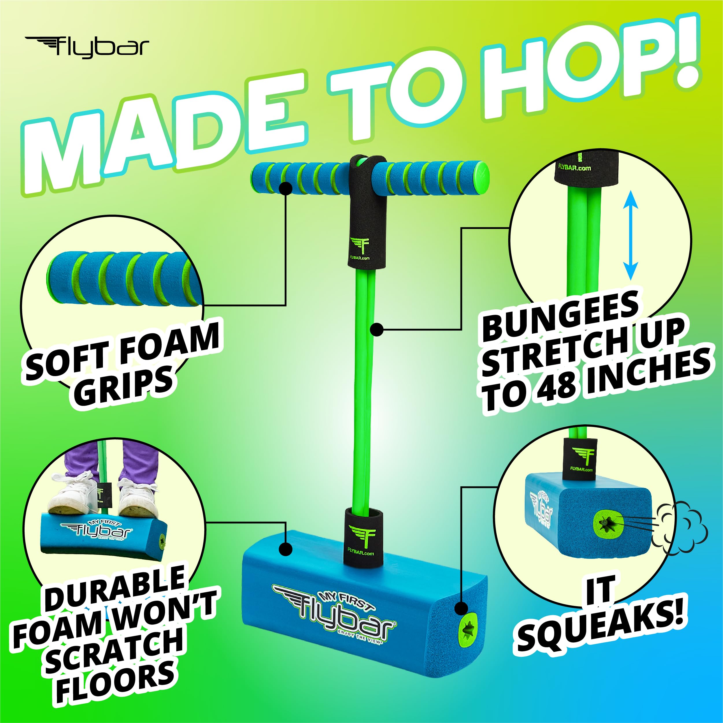 Flybar My First Foam Pogo Jumper - Blue - Bungee Pogo Stick for Kids Ages 3+, Safe Indoor/Outdoor Fun, Supports Up to 250 lbs