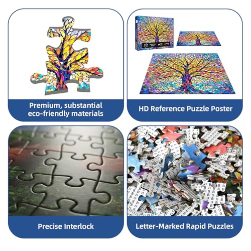 Flyhour Tree of Life Mosaic 1000-Piece Jigsaw Puzzle for Adults – Challenging, with Letters on Back