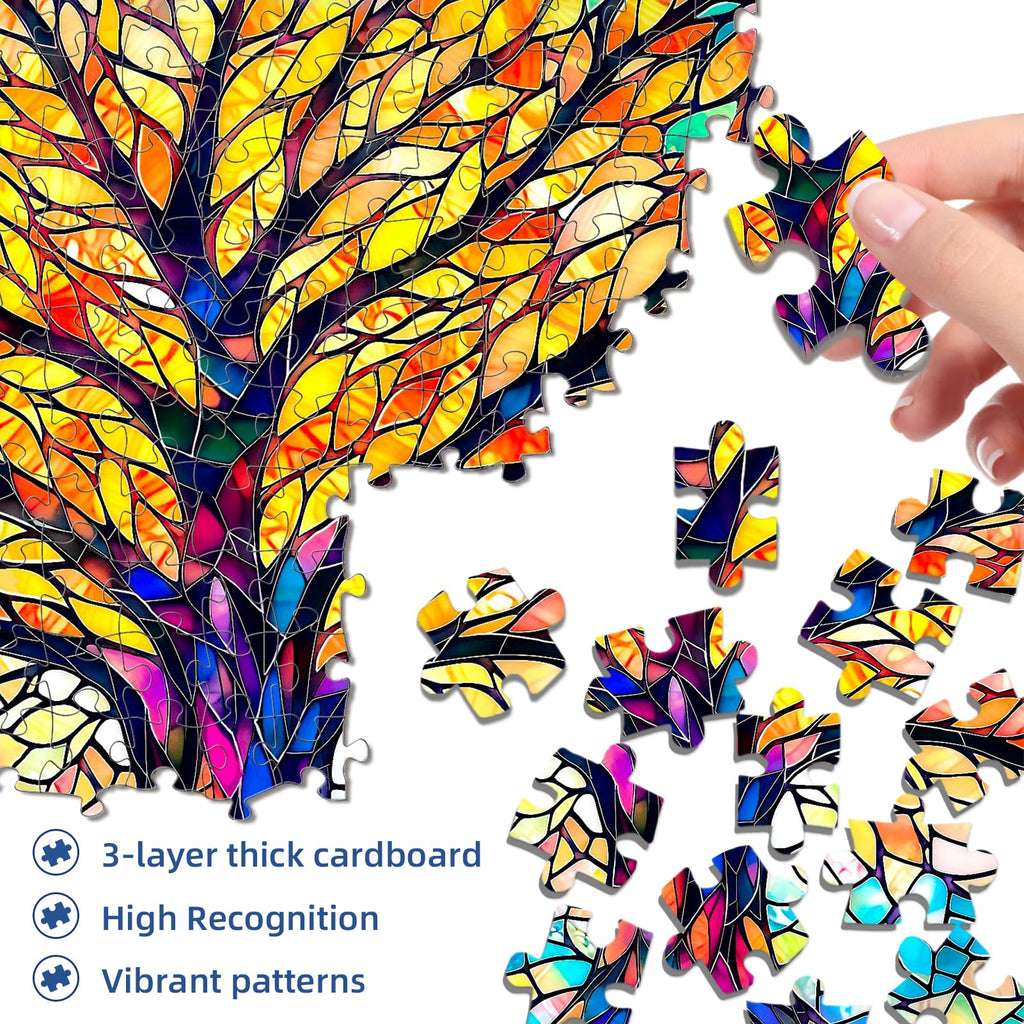Flyhour Tree of Life Mosaic 1000-Piece Jigsaw Puzzle for Adults – Challenging, with Letters on Back