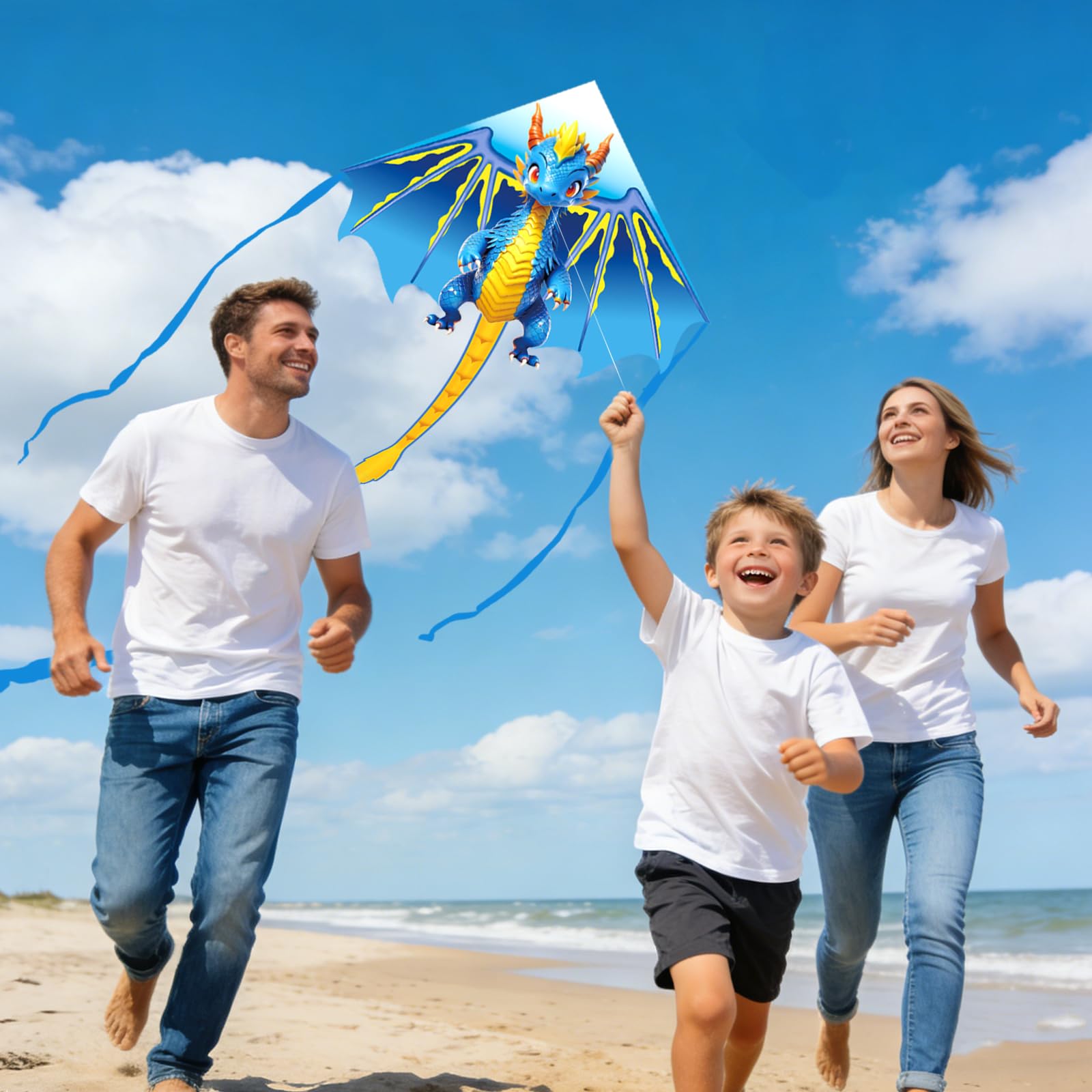 Flying Hoofer Blue Dragon Kite – 70-Inch Delta Kite for Kids with 300ft String, Easy to Fly for Beginners Ages 4-12