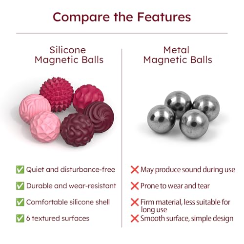 FNASKLEI 10 Textured Silicone Magnetic Fidget Balls for Adults - Silent Anxiety Relief Desk Toy
