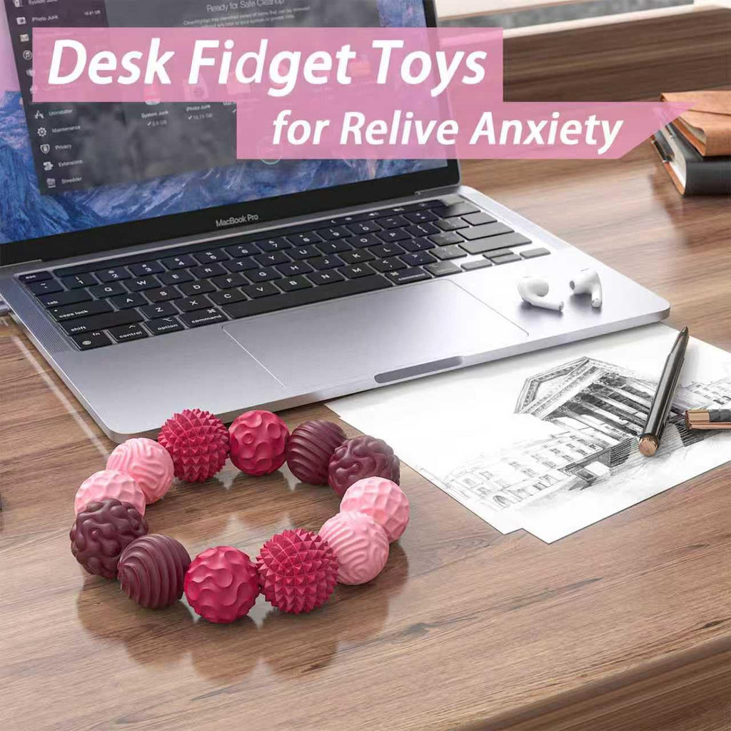 FNASKLEI 10 Textured Silicone Magnetic Fidget Balls for Adults - Silent Anxiety Relief Desk Toy