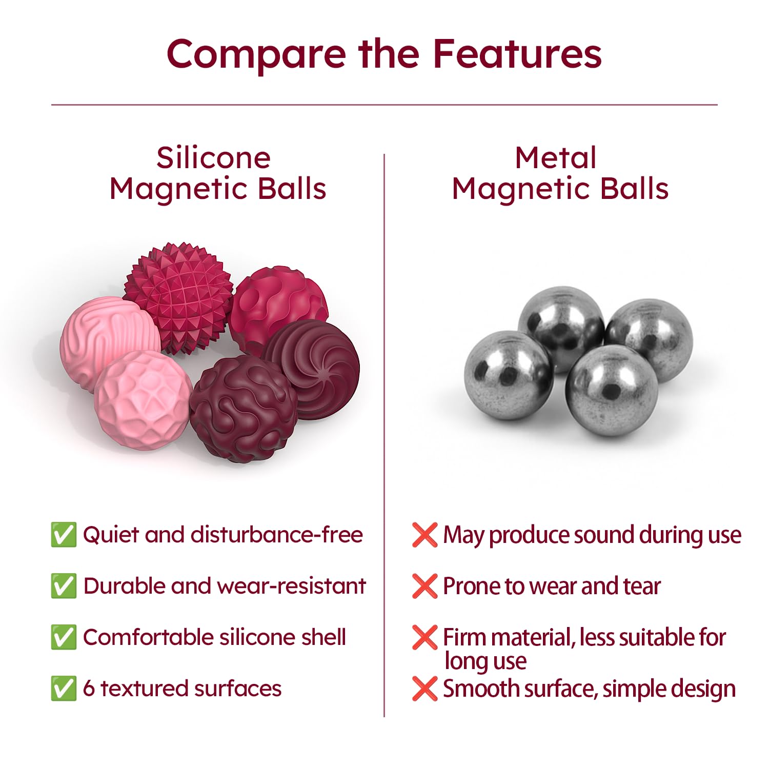 FNASKLEI 10 Textured Silicone Magnetic Fidget Balls for Adults - Silent Anxiety Relief Desk Toy