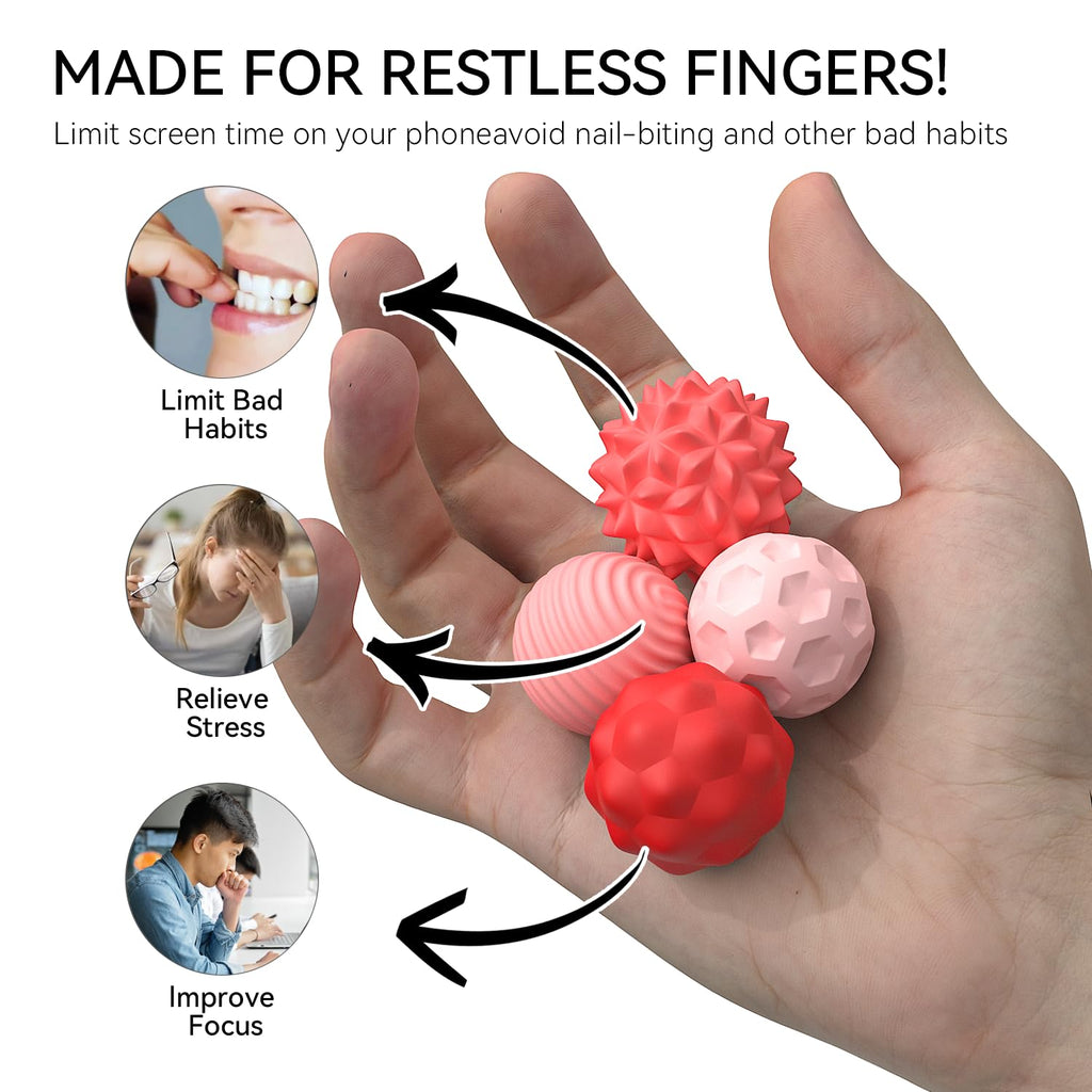 FNASKLEI 10 Textured Silicone Magnetic Fidget Balls for Adults - Silent Anxiety Relief Desk Toy