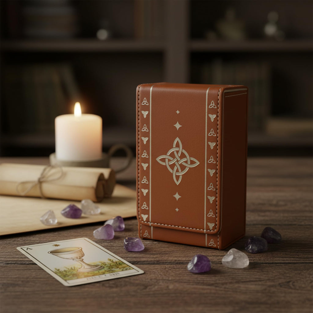 FNYDOX Tarot Card Case – Witch's Knot Faux Leather Storage Box & Pouch for Standard Tarot Decks