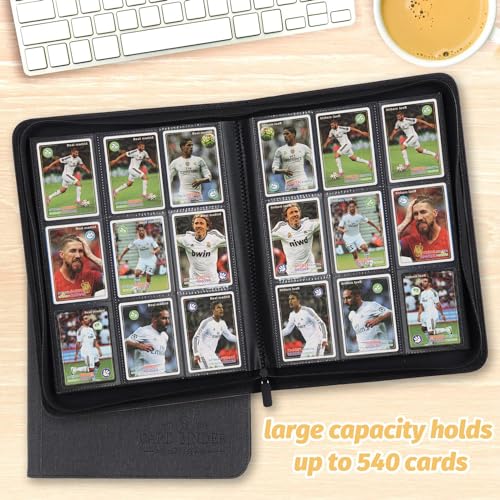 Foalgo 9-Pocket Card Binder – 540-Card Capacity, PU Leather Zip Album for MTG, TCG & Sports Cards (Black)