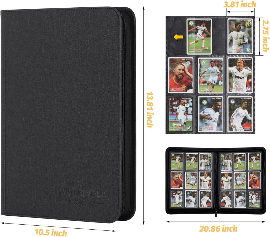 Foalgo 9-Pocket Card Binder – 540-Card Capacity, PU Leather Zip Album for MTG, TCG & Sports Cards (Black)