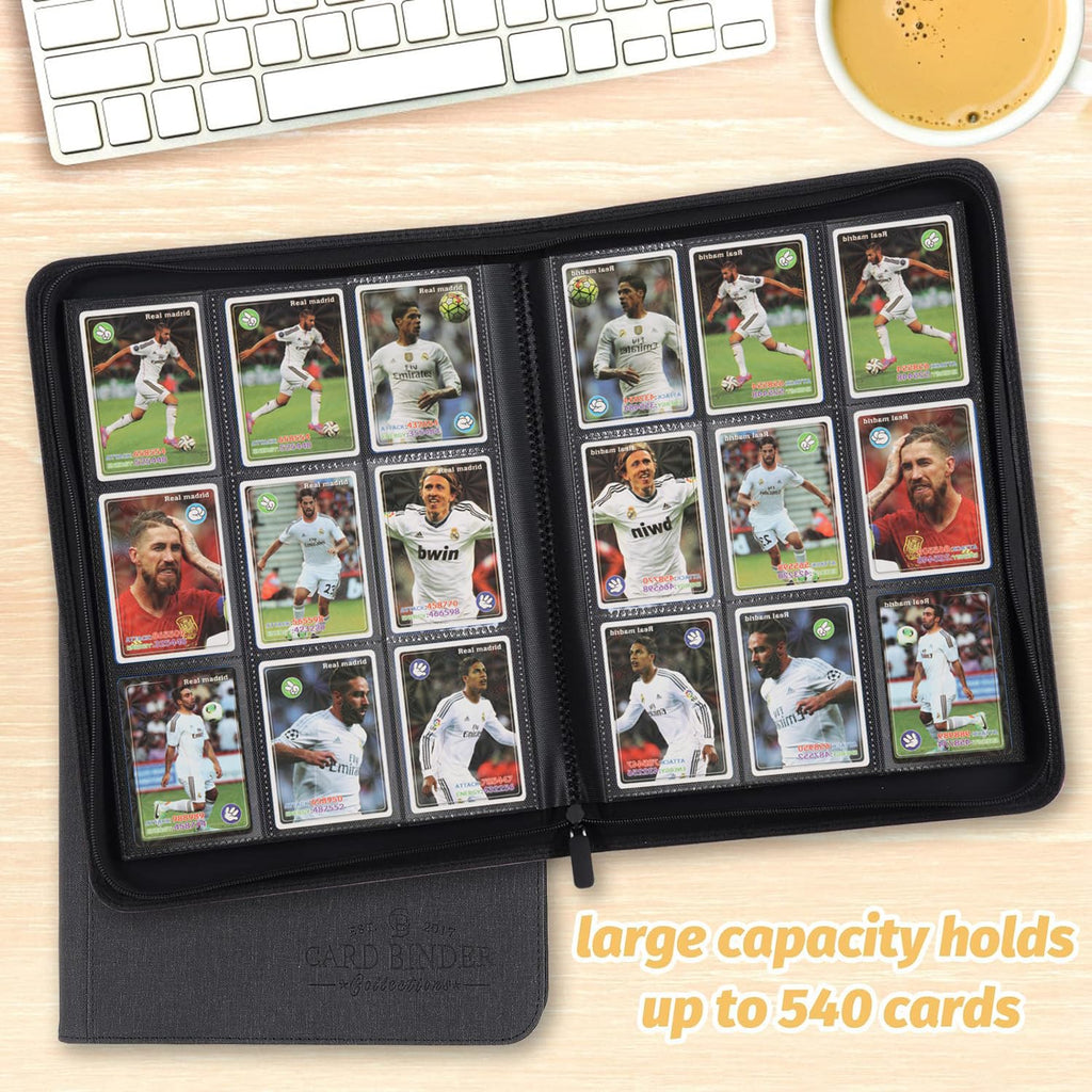 Foalgo 9-Pocket Card Binder – 540-Card Capacity, PU Leather Zip Album for MTG, TCG & Sports Cards (Black)