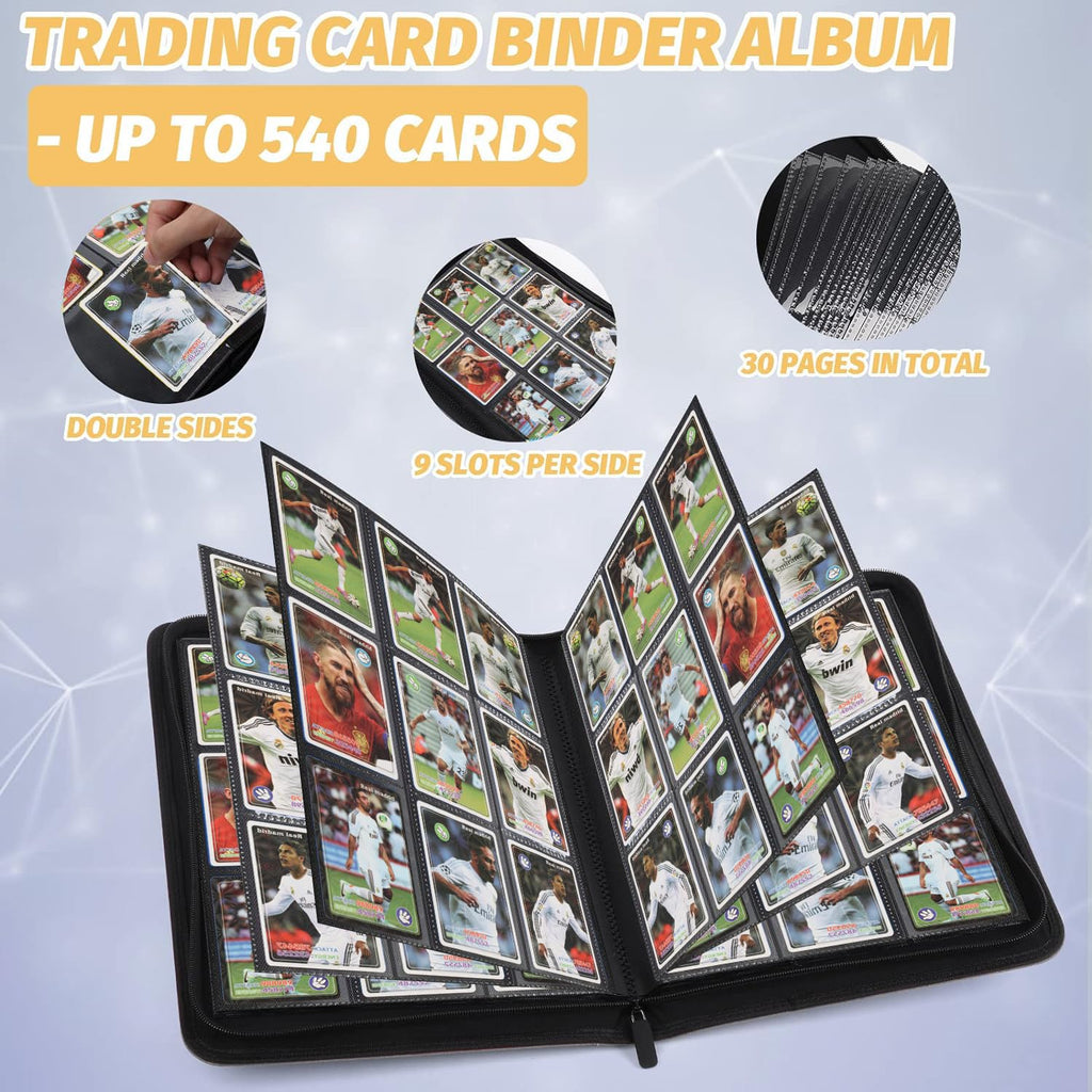 Foalgo 9-Pocket Card Binder – 540-Card Capacity, PU Leather Zip Album for MTG, TCG & Sports Cards (Black)