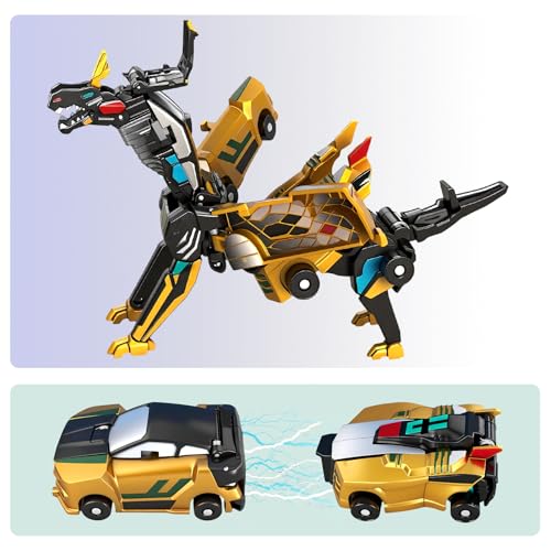 Fogsea Golden Dragon Transforming Car Toy – 2-in-1 Magnetic Collision Dinosaur Robot, No Batteries, Ages 3-12