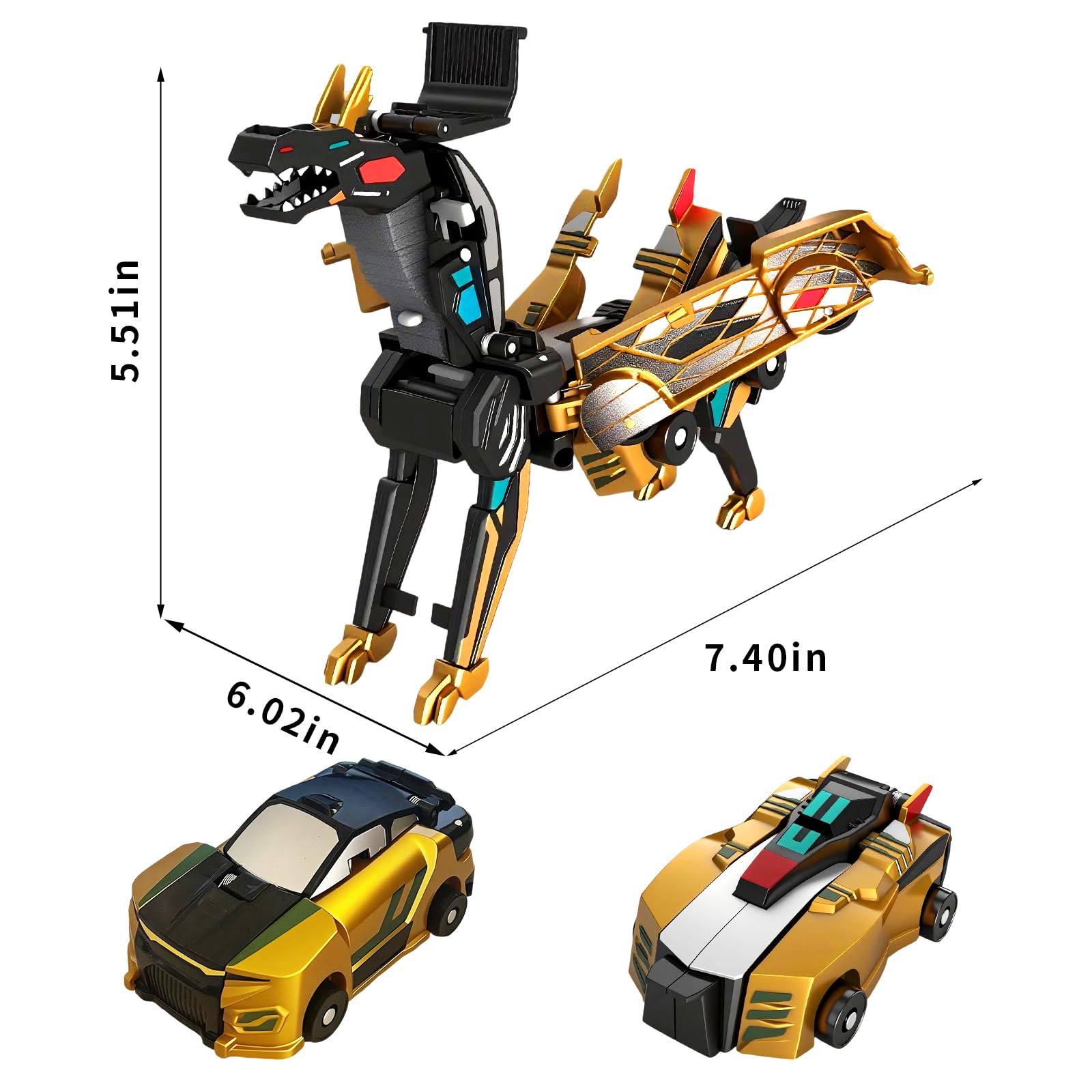 Fogsea Golden Dragon Transforming Car Toy – 2-in-1 Magnetic Collision Dinosaur Robot, No Batteries, Ages 3-12