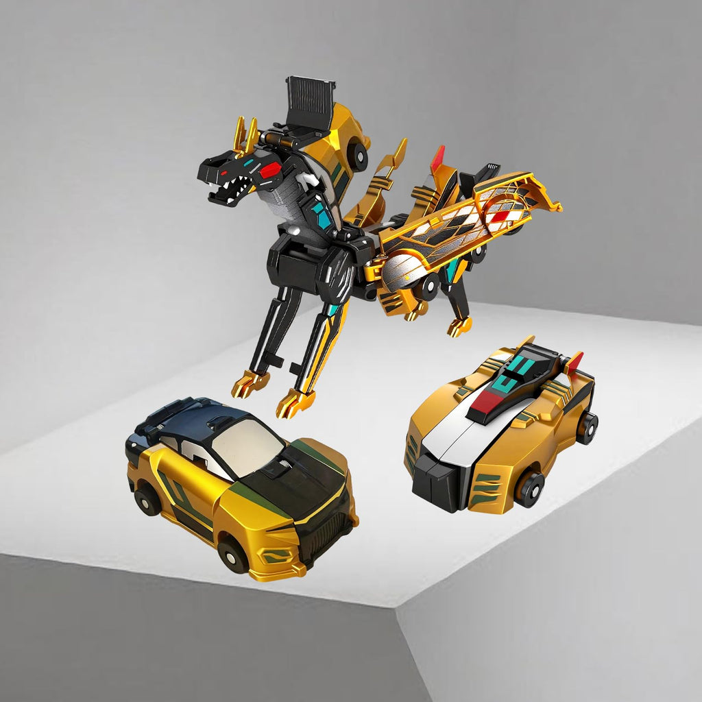 Fogsea Golden Dragon Transforming Car Toy – 2-in-1 Magnetic Collision Dinosaur Robot, No Batteries, Ages 3-12
