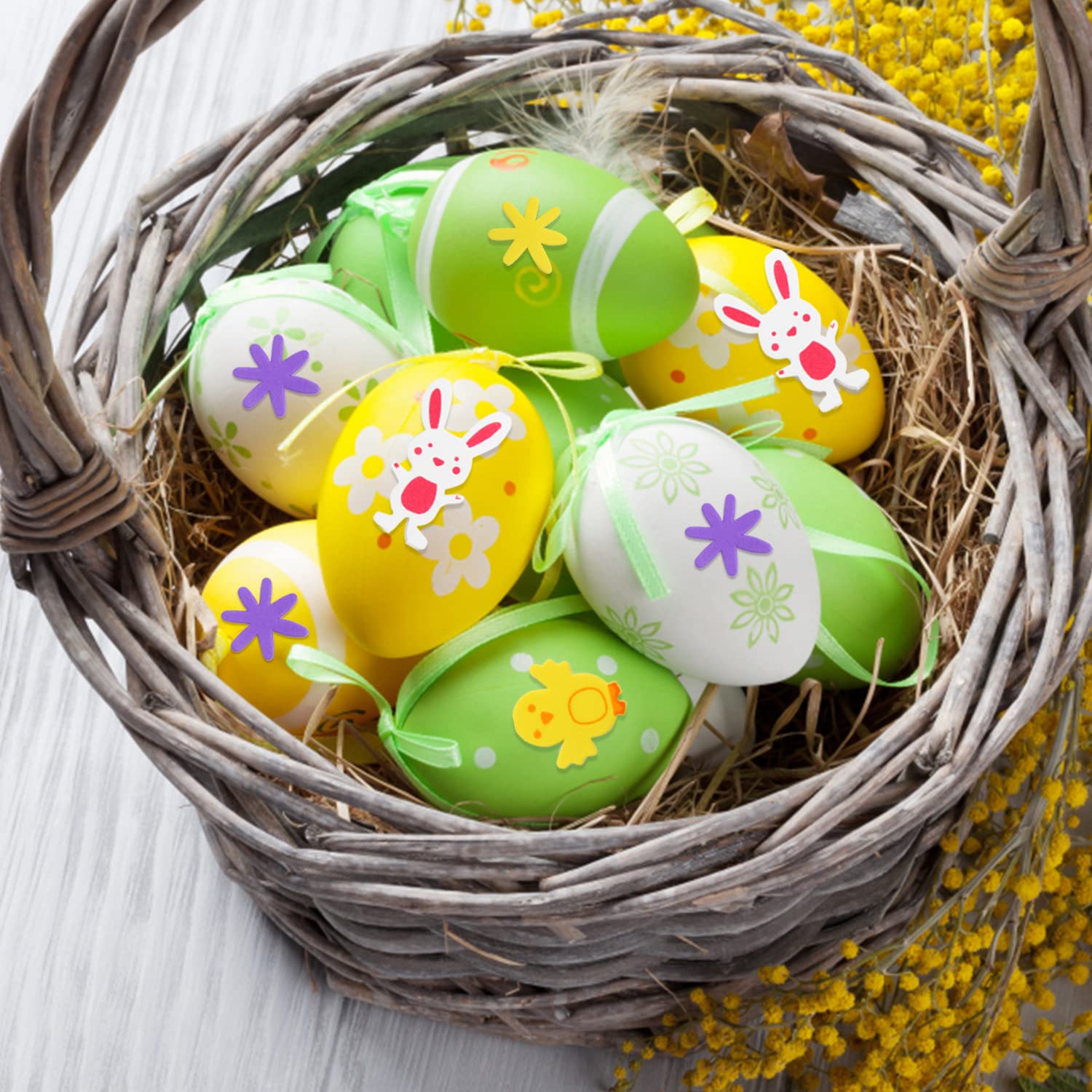 FOIMAS Easter Egg Craft Kit - 30 White Plastic Eggs with 80 Foam Stickers and 8 Watercolor Pens for DIY Decoration