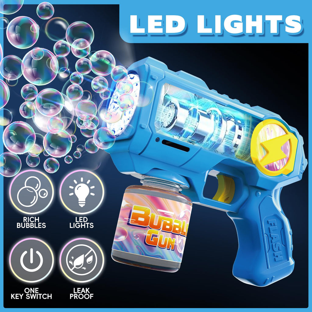 Folimix 2-Pack Bubble Gun Toys with LED Lights – 10,000+ Bubbles/Min, Includes Solution & Refills for Kids Ages 3+