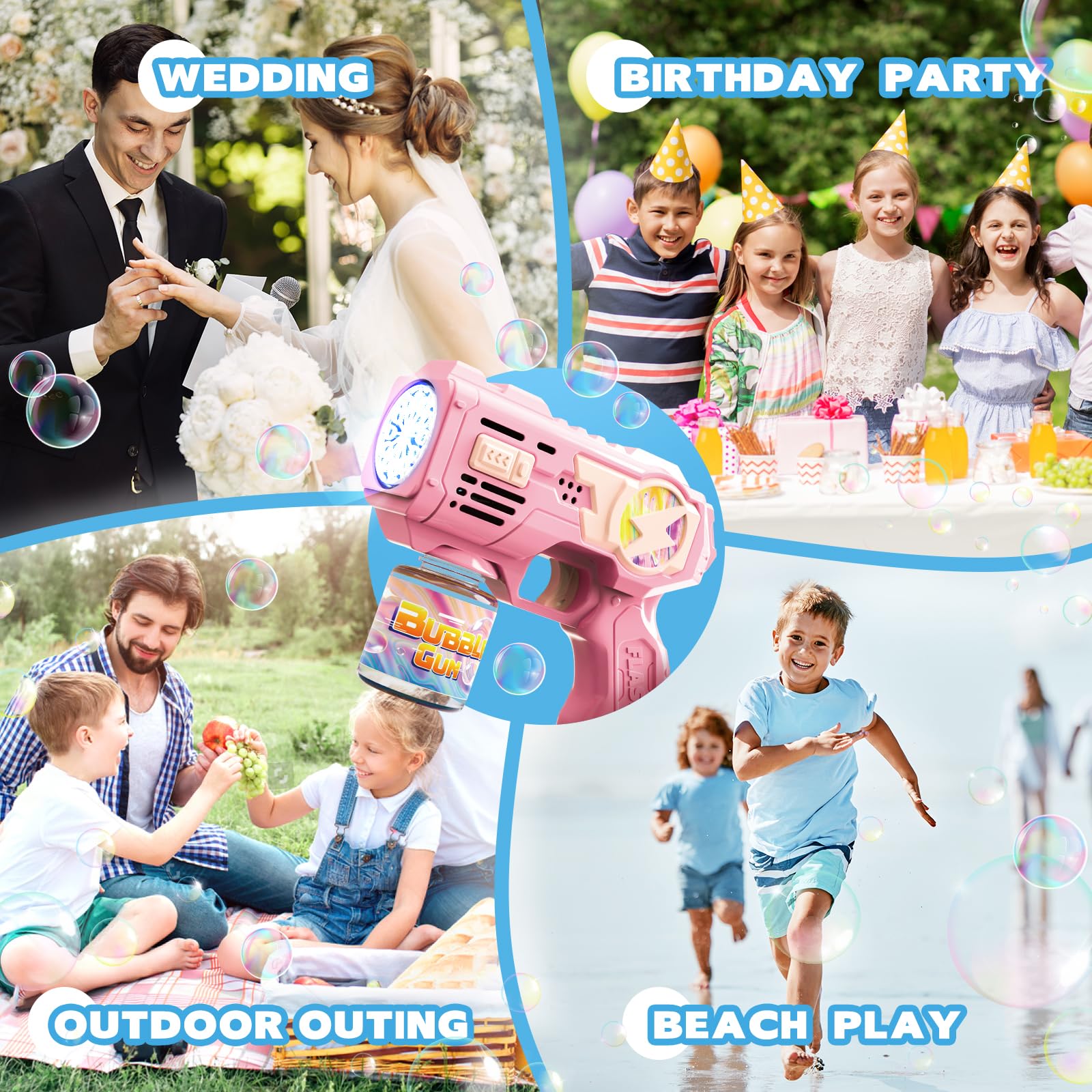 Folimix 2-Pack Bubble Gun Toys with LED Lights – 10,000+ Bubbles/Min, Includes Solution & Refills for Kids Ages 3+
