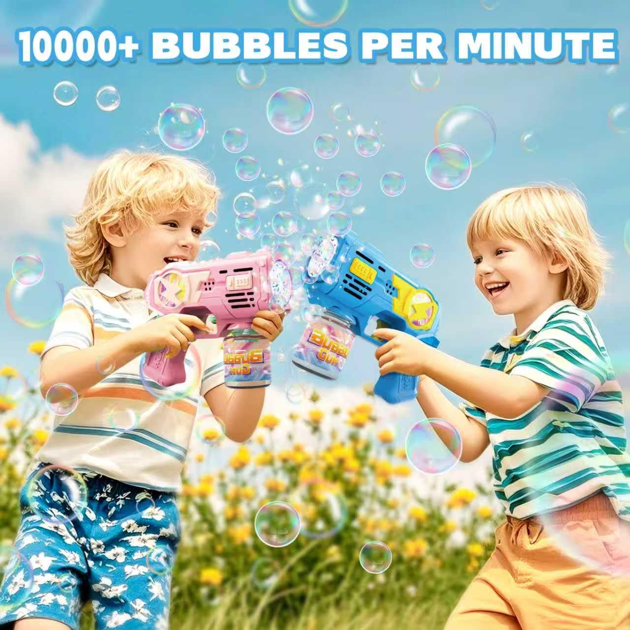 Folimix 2-Pack Bubble Gun Toys with LED Lights – 10,000+ Bubbles/Min, Includes Solution & Refills for Kids Ages 3+