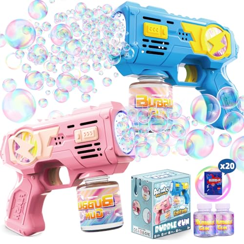 Folimix 2-Pack Bubble Gun Toys with LED Lights – 10,000+ Bubbles/Min, Includes Solution & Refills for Kids Ages 3+