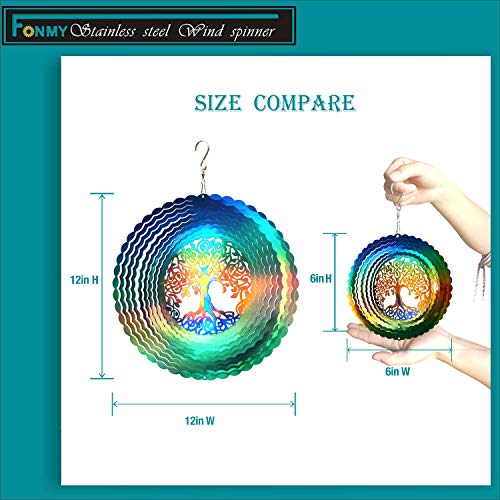 FONMY 6 Inch Stainless Steel Wind Spinner – Multi Color Tree of Life Design with Swivel Hook