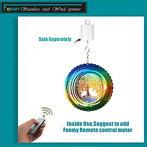 FONMY 6 Inch Stainless Steel Wind Spinner – Multi Color Tree of Life Design with Swivel Hook