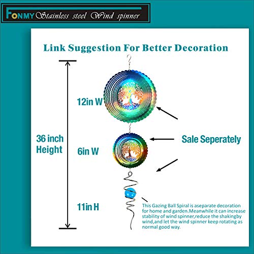 FONMY 6 Inch Stainless Steel Wind Spinner – Multi Color Tree of Life Design with Swivel Hook