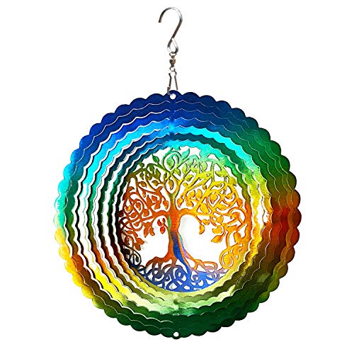 FONMY 6 Inch Stainless Steel Wind Spinner – Multi Color Tree of Life Design with Swivel Hook