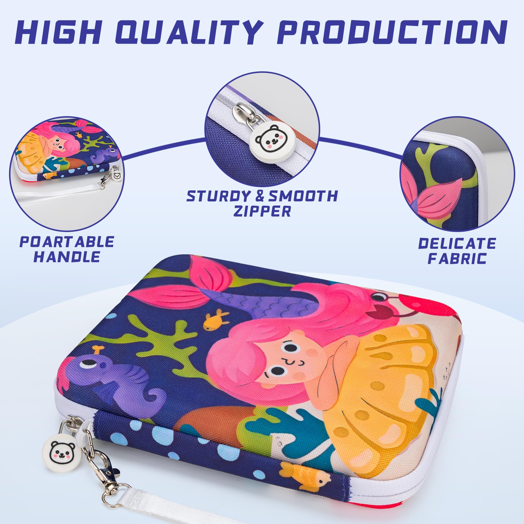 Fonwill 80-Pocket Card Case for Yoto Cards – Portable Zipper Binder with Transparent Windows (Mermaids Design)