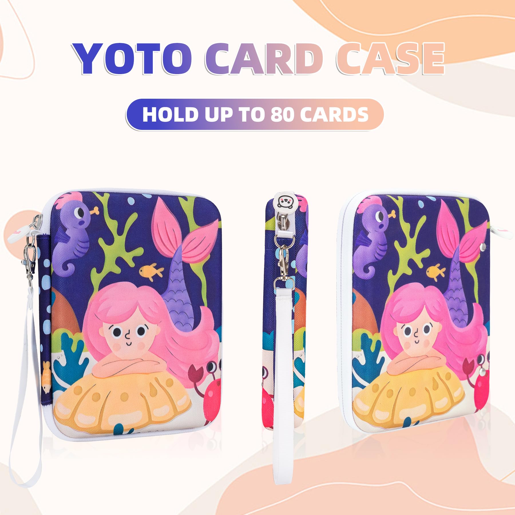 Fonwill 80-Pocket Card Case for Yoto Cards – Portable Zipper Binder with Transparent Windows (Mermaids Design)