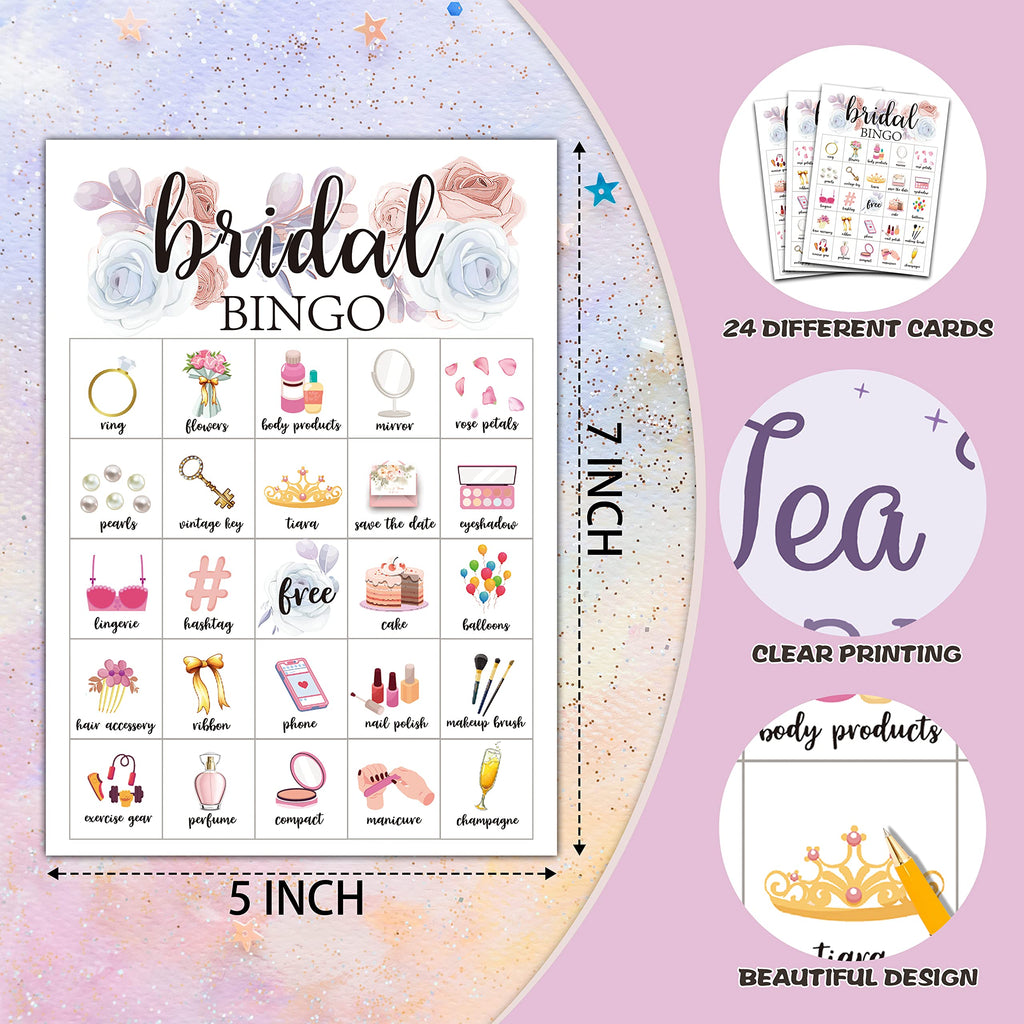 Foosproea Bridal Bingo Cards – 24 Unique Cards & Chips for Wedding Shower Games