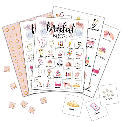 Foosproea Bridal Bingo Cards – 24 Unique Cards & Chips for Wedding Shower Games