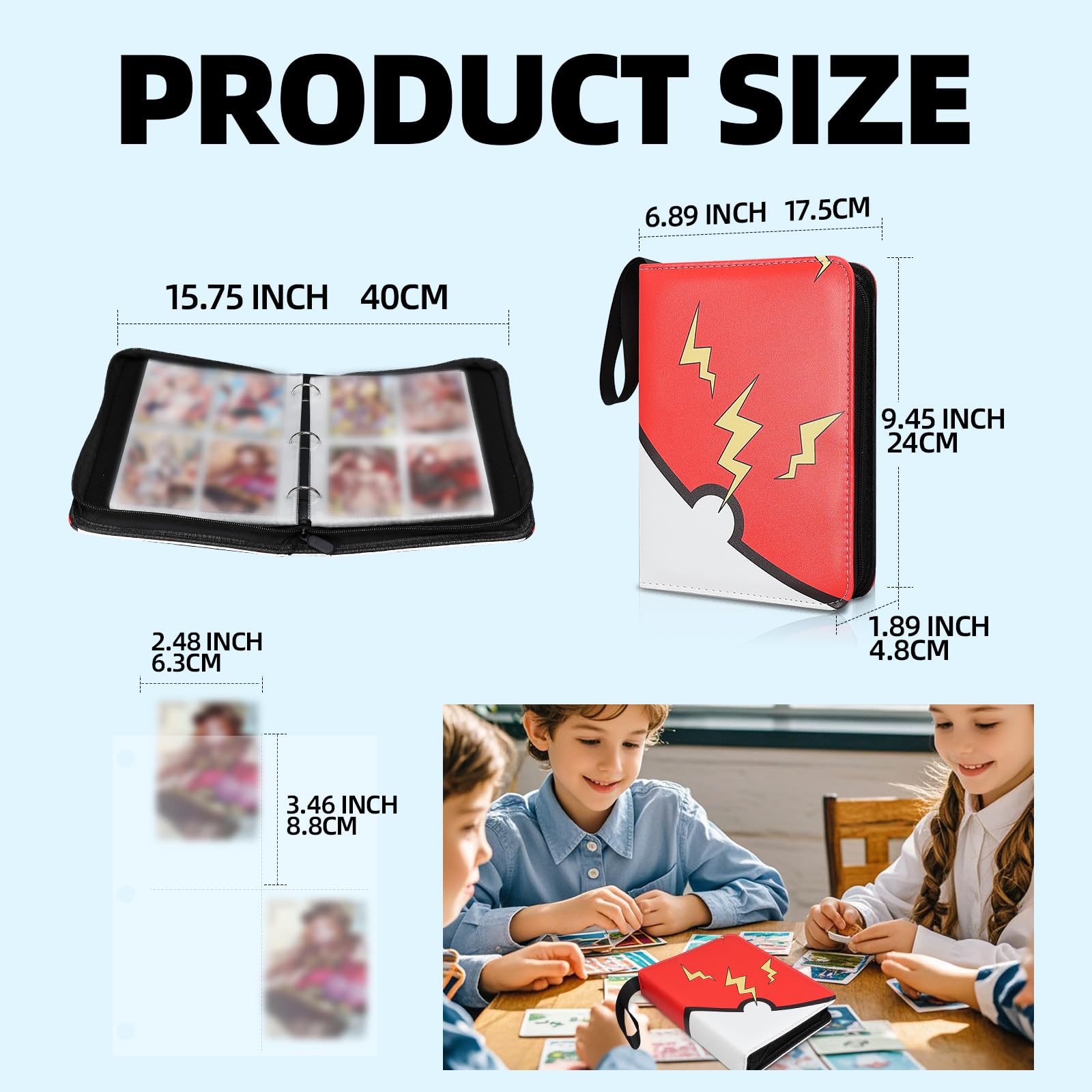 FootJKYX 4-Pocket Trading Card Binder - Red & Yellow, Holds 400 Cards, Waterproof PU Album with Wrist Strap