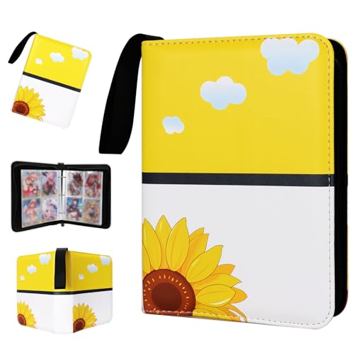 FootJKYX 4-Pocket Trading Card Binder – Holds 400 Cards, PU Cover, Yellow & White
