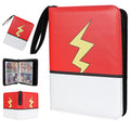 FootJKYX 4-Pocket Trading Card Binder – Holds 400 Cards, PU Leather, Zippered, with Wrist Strap (Red White-08)