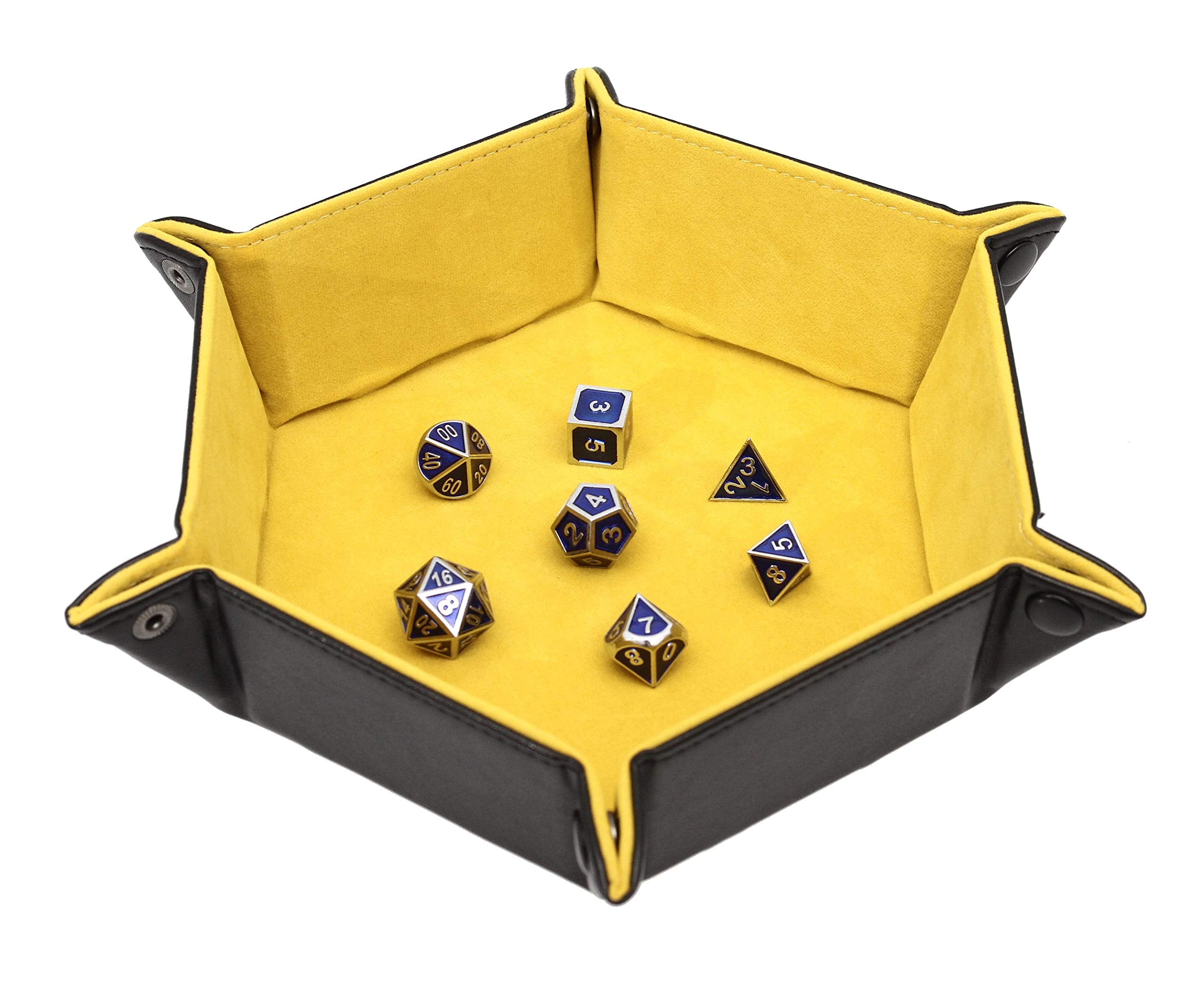 Forged Dice Co. Folding Dice Tray – 6.5-Inch Hexagon, Black Dragon Hide, Velvet Interior, Strong Snaps