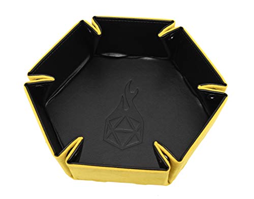 Forged Dice Co. Folding Dice Tray – 6.5-Inch Hexagon, Black Dragon Hide, Velvet Interior, Strong Snaps