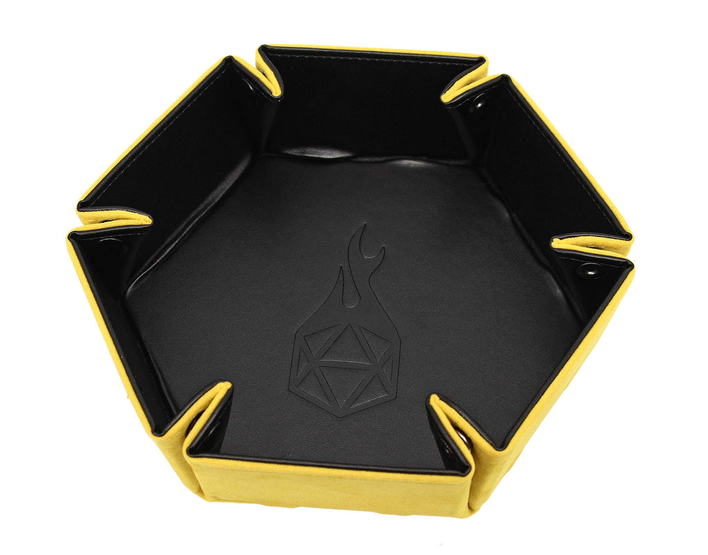 Forged Dice Co. Folding Dice Tray – 6.5-Inch Hexagon, Black Dragon Hide, Velvet Interior, Strong Snaps