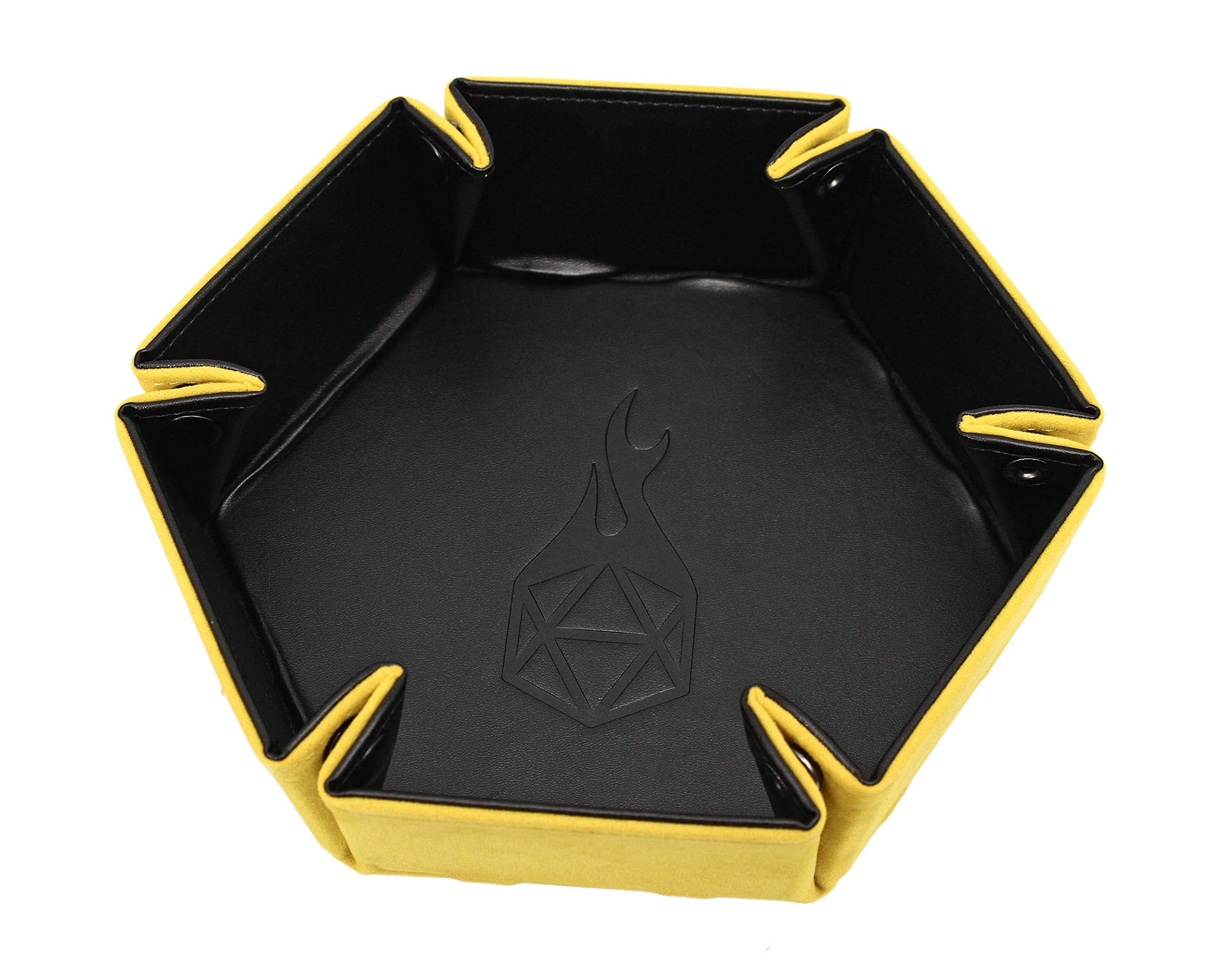 Forged Dice Co. Folding Dice Tray – 6.5-Inch Hexagon, Black Dragon Hide, Velvet Interior, Strong Snaps