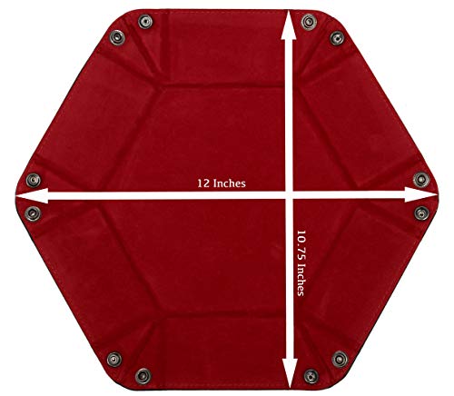 Forged Dice Co. Folding Dice Tray – 6.5-Inch Hexagonal Dice Rolling Tray with Velvet Interior and Snap Buttons (Red)