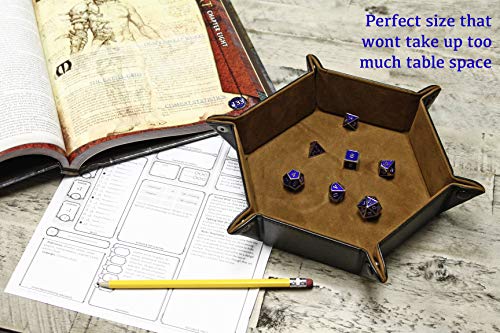 Forged Dice Co. Folding Dice Tray – 6.5-Inch Hexagonal Dice Rolling Tray with Velvet Interior and Snap Buttons (Red)