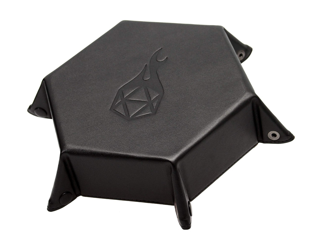 Forged Dice Co. Folding Dice Tray – 6.5-Inch Hexagonal Dice Rolling Tray with Velvet Interior and Snap Buttons (Red)