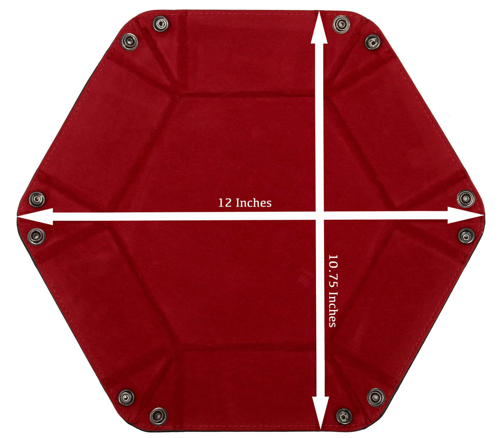 Forged Dice Co. Folding Dice Tray – 6.5-Inch Hexagonal Dice Rolling Tray with Velvet Interior and Snap Buttons (Red)