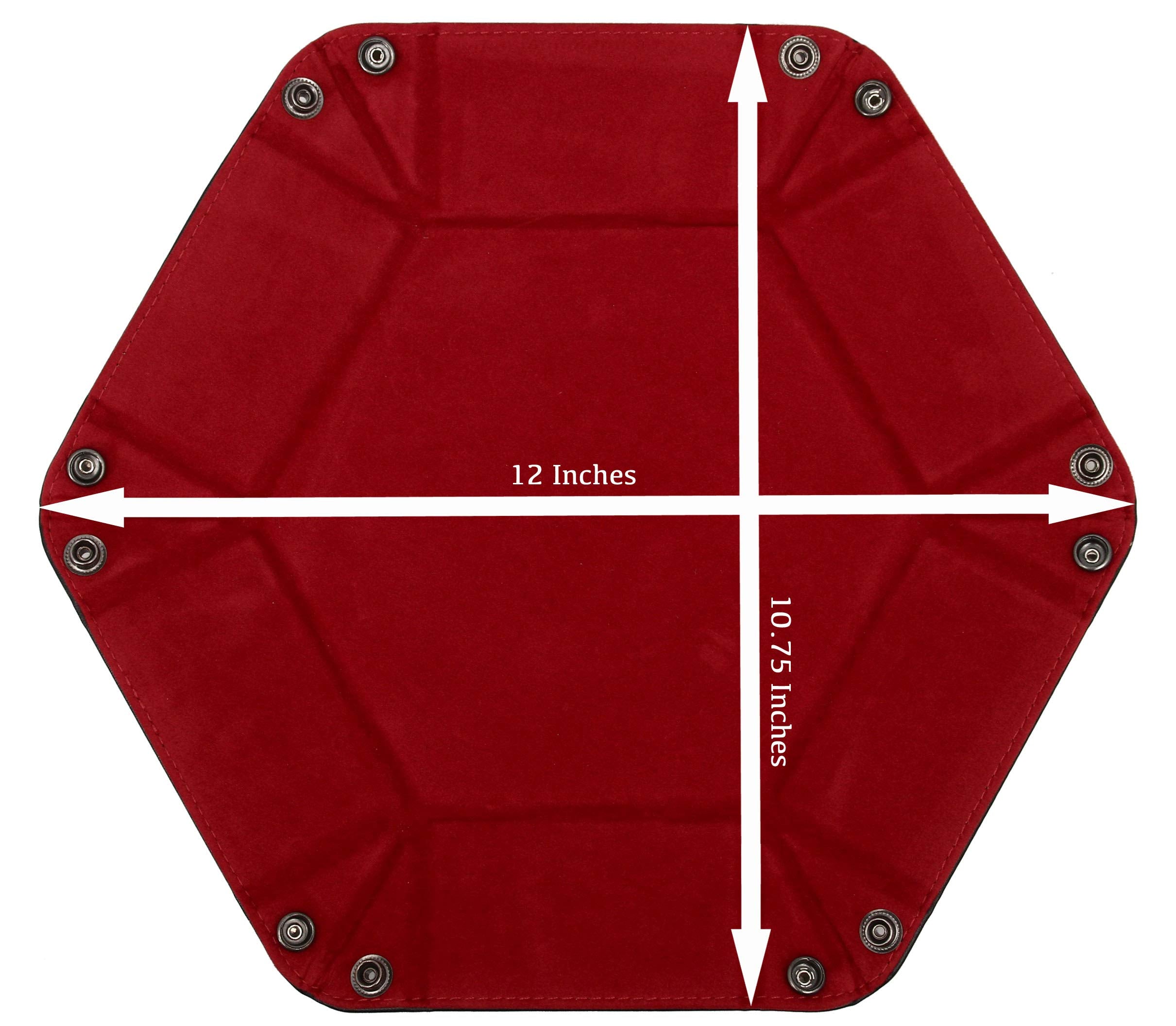 Forged Dice Co. Folding Dice Tray – 6.5-Inch Hexagonal Dice Rolling Tray with Velvet Interior and Snap Buttons (Red)