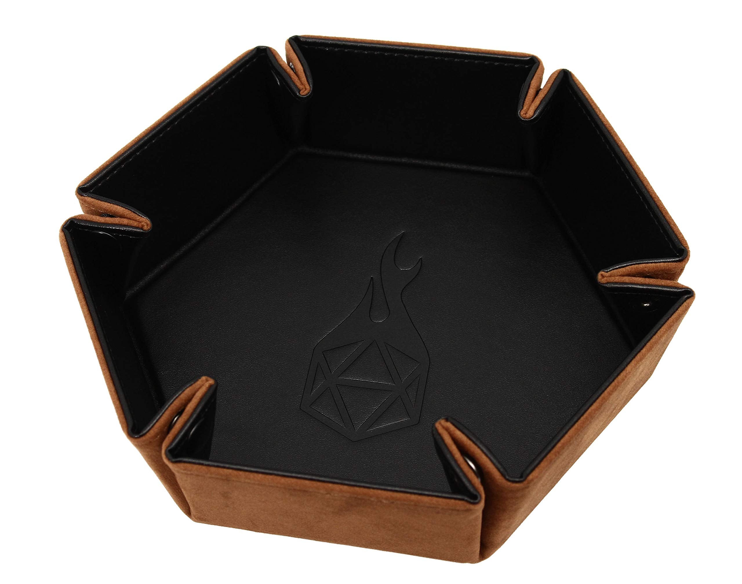 Forged Dice Co. Folding Dice Tray – 6.5-Inch Hexagonal Rolling Tray with Black Dragon Hide and Velvet Interior